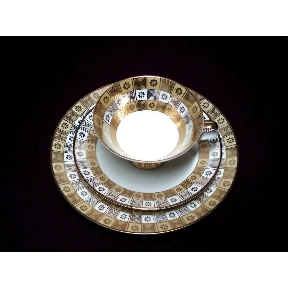 Vintage Mitterteich Bavaria set Cup Saucer Cookie plate Gold Deco breakfast set